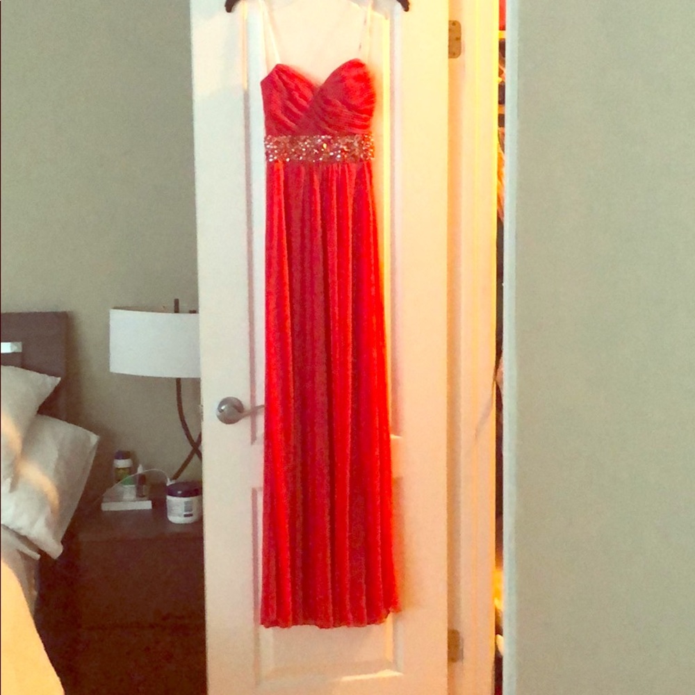 Prom Dress, Beautiful Strapless, Corset Coral Mesh